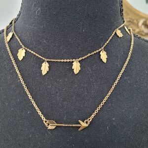 Vintage Bundle Avon Leaf Arrow Necklace Gold Toned Minimalist Boho Stack Lot